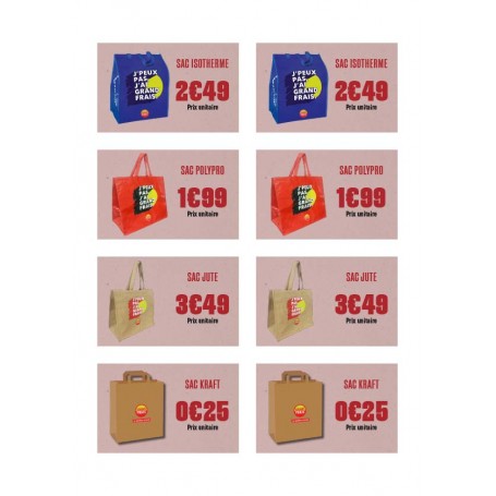 Adhésif "PRIX SACS" - vinyle monomère mat colle standard pré-découpe coins arrondis